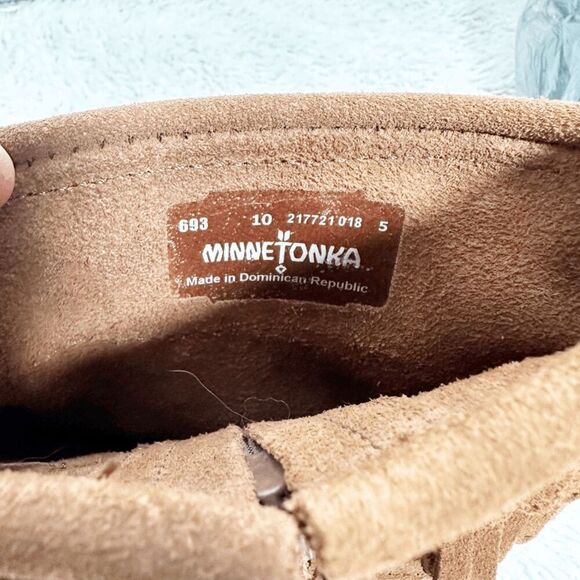 Minnetonka Double Fringe Side Zip Boot Ankle Bootie Moccasin Size 10 - Picture 7 of 8